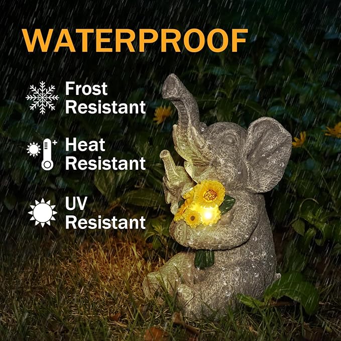 Elephant Gifts for Women, Solor Statue for Garden, Elephant and Sunflower Figurine with Lights, Outdoor Decorations for Yard Lawn Patio, Gifts for Mom Grandma Mother in Law Gardener Mother'Day