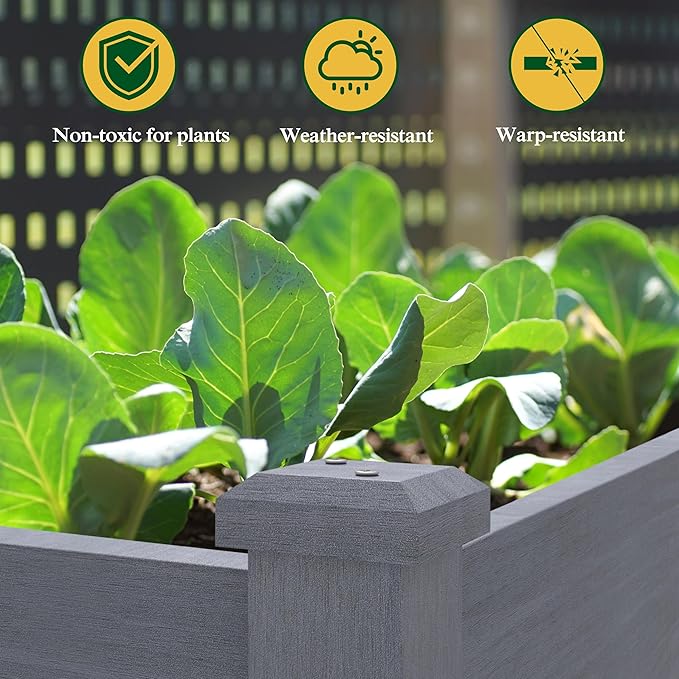 MUPATER 4 x 2 Raised Garden Bed, Elevated Garden Bed with Drainage Holes, Planter Box with Four Wheels and Legs for Herbs and Vegetables, Greenhouse, Garden, Farm, Gray