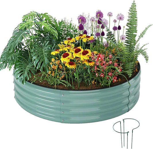 Galvanized Metal Planter Round Raised Garden Bed Kit for Gardening Outdoor，2x2x1ft Grow Garden Box Raised Flower Bed，Round Galvanized Planter Outdoor Metal Fire Pit Ring
