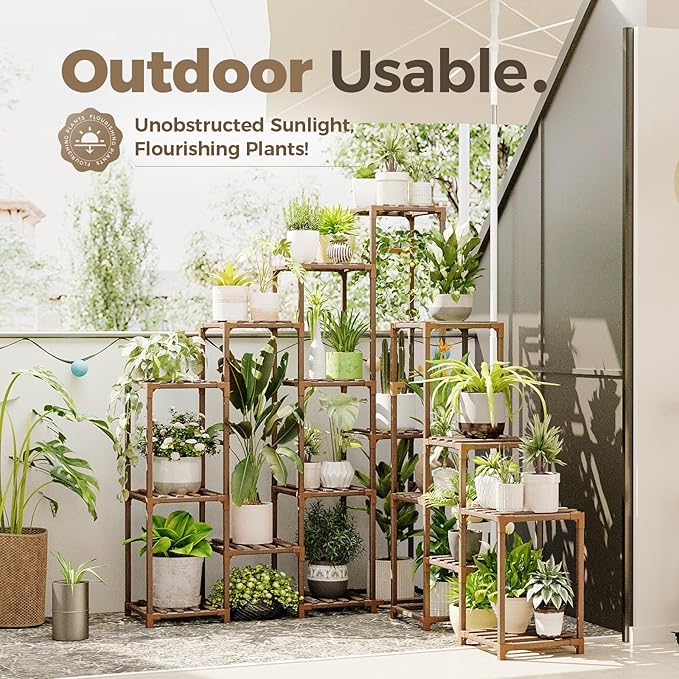 Bamworld Corner Plant Stand Indoor Large Plant Shelf Tall Outdoor Plant Holder Wood for Multiple Plants Hanging Plant Rack for Living Room Garden Balcony