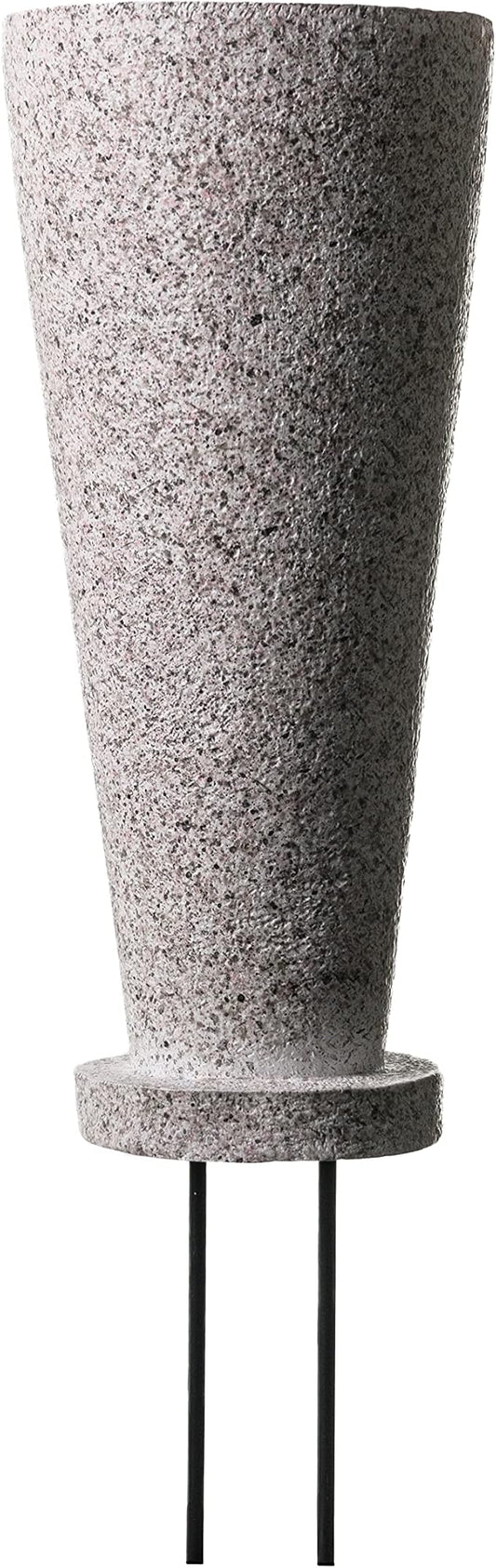 Cemetery Vase with Stakes - Plastic Flower Vases with 2 Ground Spikes, Draining Holes - for Garden, Lawn, Yard - Memorial Grave Decorations 12.7x3.4x3.9, Grey Granite Design