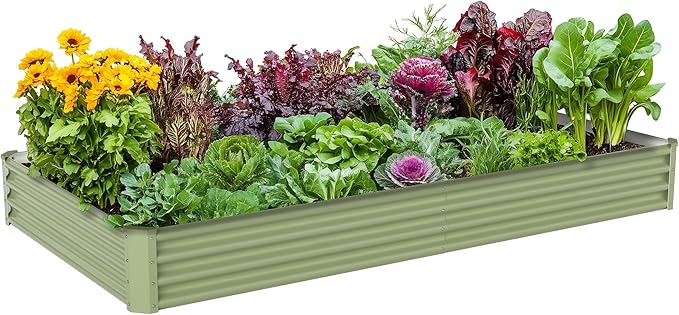 8x4x1ft Raised Garden Bed-Outdoor Galvanized Planter Box for Vegetables, Fruits,Herbs, Flowers, Metal Raised Garden Bed kit-Green