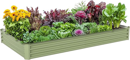 8x4x1ft Raised Garden Bed-Outdoor Galvanized Planter Box for Vegetables, Fruits,Herbs, Flowers, Metal Raised Garden Bed kit-Green