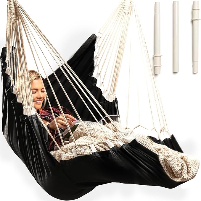 Hanging Hammock Chair Swing – Hanging Chair Outdoor & Indoor - Hammock Swing Chair – Quick & Easy Setup with Hardware Kit – Durable & Spacious Full Body Support – Holds 440 Lbs