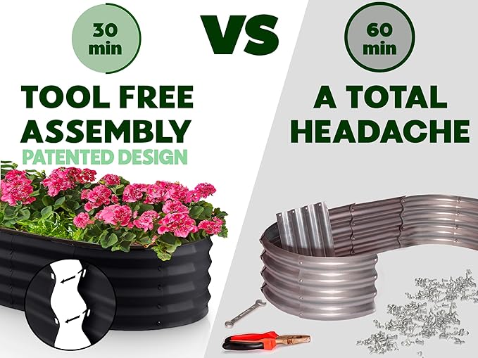 Galvanized Raised Garden Beds Outdoor // 8×4×1 ft Planter Raised Beds for Gardening, Vegetables, Flowers // Large Metal Garden Box // Patented Tool-Free Design (Black)