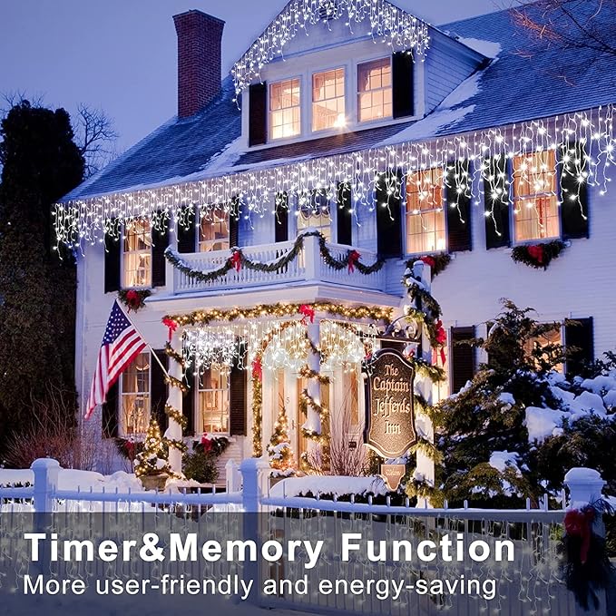 Hezbjiti Christmas Lights Decorations Outdoor, 1600LED 164FT Ice Fairy Lights 8 Modes 320 Drops Fairy String Lights for Christmas Decor Eaves Party Yard Garden