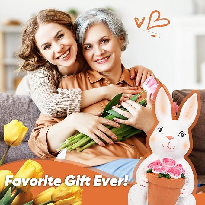 Brightever Solar Powered Outdoor Garden Statues- Rabbit with Flowers and 5 Colorful LED Lights, 11.8IN Outdoor Figurine Lights, Solar Garden Bunny Decor for Patio, Gifts for Women, Housewarming