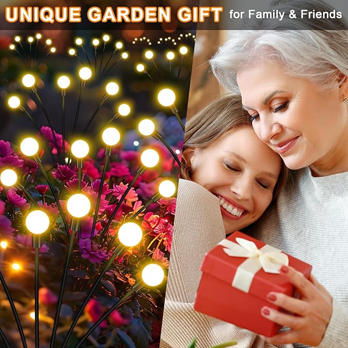 Solar Garden Lights Outdoor, 4 Pack 32LED Waterproof Solar Powered Lights for Yard Pathway Patio, Swaying Lawn Decor as Gardening Gifts for Women Holiday