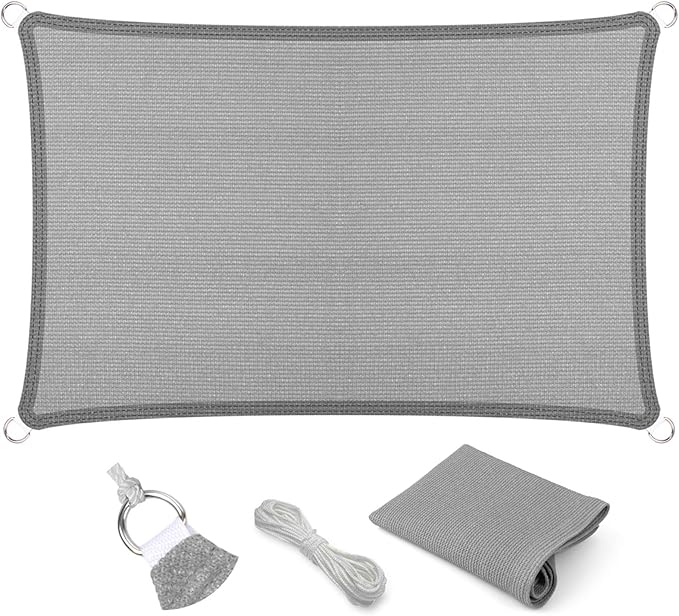 Eden's Decor Straight Flat-Edged Sun Shade Sail Rectangular 13' x 15' Grey UV-Blocking Outdoor Canopy Fabric Cloth Awning for Pergola Patio Garden Backyard Custom Size