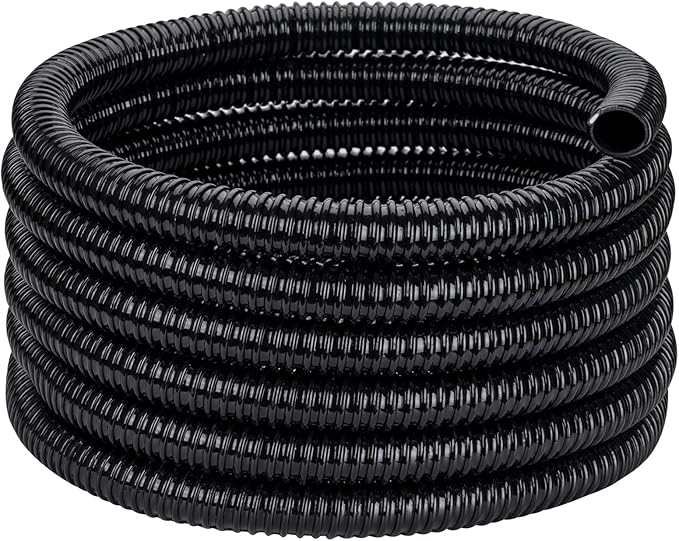 Pond Tubing ID 1 1/4” × 20ft Black Corrugated Flexible Reinforced Waterfall Pond Tube Sump Pump Hose, Non-toxic & Kinkproof (20 ft, 1 1/4" ID)