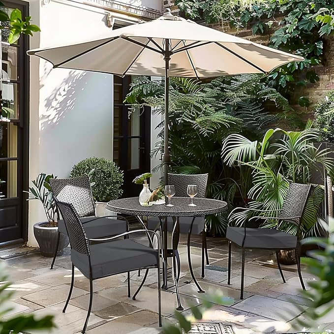 Favoyard Patio Chair Cushions 17 x 16 x 2 Inch Waterproof Outdoor Seat Cushions for Patio Furniture 3-Year Color Fastness Garden Sofa Couch Pads with Handle & Adjustable Straps Set of 2, Dark Grey