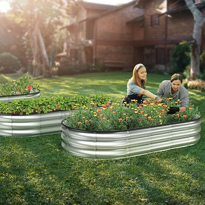 Raised Garden Bed Kit, 6x3x1 ft Galvanized Planter Box Outdoor with Safety Edging, Large Metal Raised Beds for Gardening Vegetables Flower Herb (Silver)