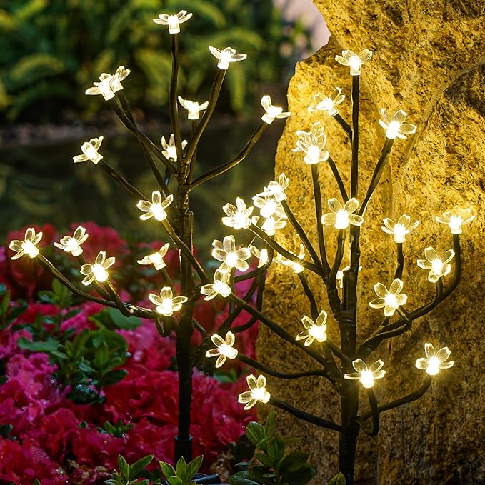 Solar Garden Lights Decorative, Solar Outdoor Lights Waterproof 4Pack, 80Led Solar Flowers Garden Decor, Outdoor Solar Lights for Yard,Pathway,Lawn,Solar Garden Decorations