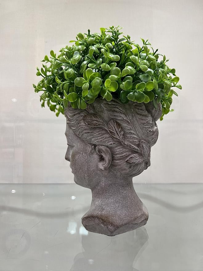 Abbott Collection Goddess Head Wall Planter - Large Cement Indoor and Outdoor Planter Pot - Grecian Woman Statue Head Planter for Flowers and Succulents (Grey, 3.5" Opening)