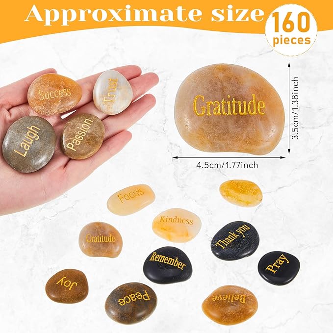 40 Pieces Engraved Inspirational Stones Different Words Encouragement Stones Motivational Gifts Garden Rocks with Words Positive Rocks for Friends Family as Christmas Thanksgiving Gift