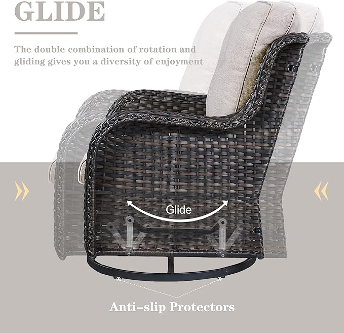 4 Piece Patio Furniture Set with Fire Pit Table - 41inch 50000 BTU Propane Fire Pit Table with High Back Loveseat Glider Chair and 2 Swivel Rocker Chair for Casual Gathering