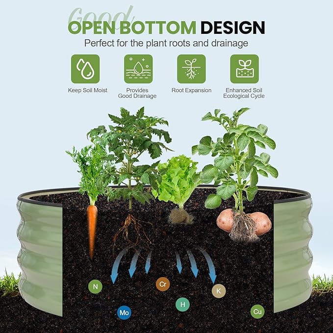 G GOOD GAIN Round Raised Garden Bed - 2Pcs 3x3x1ft Galvanized Steel Planter Boxes Outdoor with Rubber Edge Trim | Metal Raised Beds for Gardening Vegetables Flowers Fruits Herbs (Olive Green)