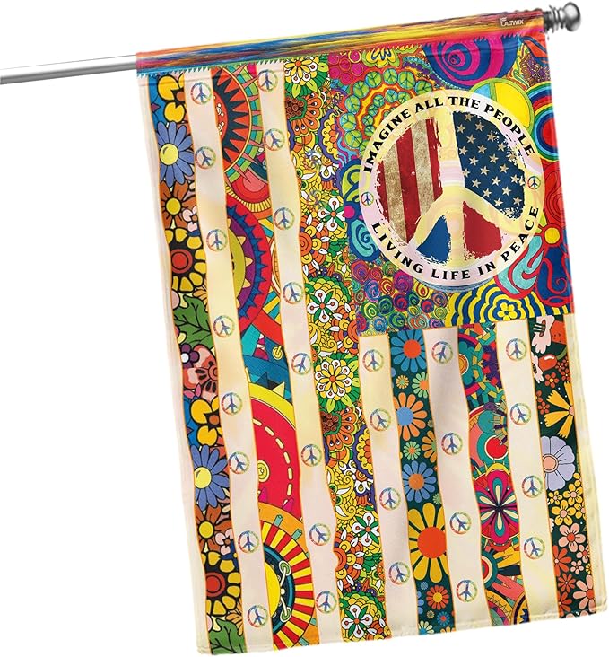 FLAGWIX Peace Hippie Flag - Decorations For Home, Outside, House Flag 30x40, People Living Life In Peace Hippie Flag - USA House Garden Flags - Decorative Outdoor Flags