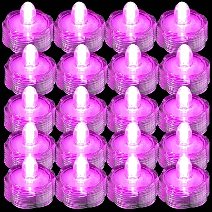 Bright LED Floral Tea Light Vase Submersible Lights for Party Wedding (Pink, 20 Pack)