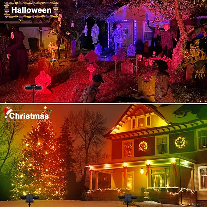 EMANER Solar Spot Lights for Outside, Dusk to Dawn Color Changing Solar Lights, 5 Light Modes Landscape Lighting with Stake, Solar Pathway Lights for Halloween Christmas Outdoor Decorations, 1Pack