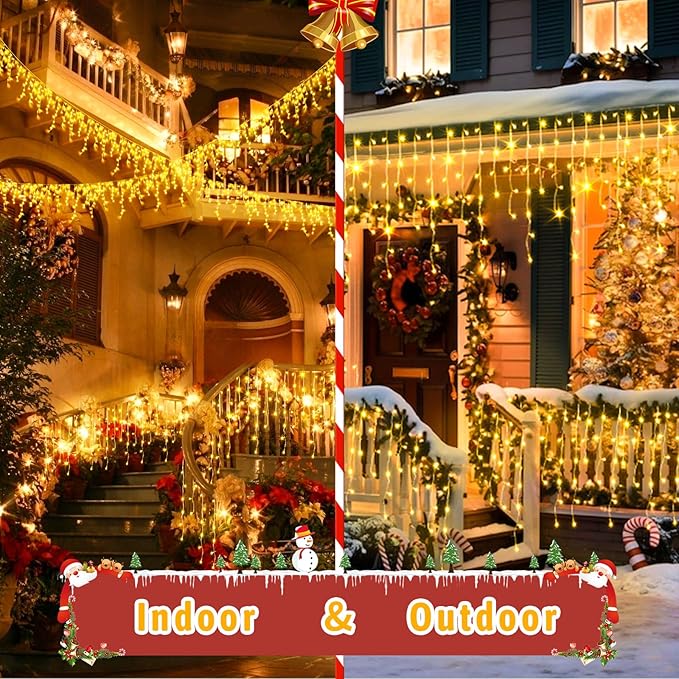 Christmas Lights 640 LED 65 FT Christmas Lights Outdoor with 120 Drops Plug in 8 Modes Christmas Decorations Curtain Fairy Lights for Wedding Party Holiday Bedroom Garden Patio Indoor (Warm White)