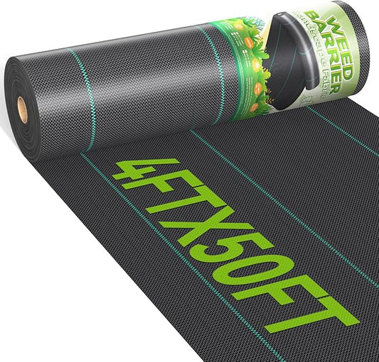 4ftx50ft Weed Barrier Landscape 3.2oz Fabric Heavy Duty, Woven Weed Control Cloth, Woven Geotextile Fabric for Underlayment, Gardening Ground, Commercial Driveway Weed Block Cover Mat