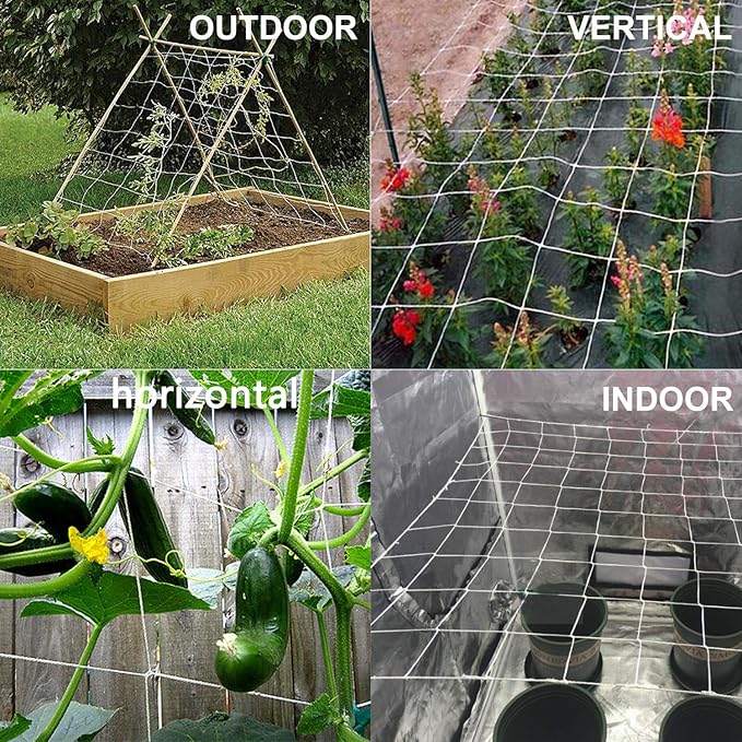 All-Weather Trellis Netting Mesh Plant Garden Vine Growing Flexible String Net (3.5" Mesh ployester, 5' Wx 15'L)