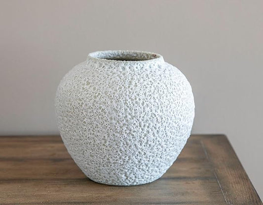 White Ceramic Vase Flower Vase, Big Textured Round Vase for Centerpieces, Kitchen, Living Room, Bedroom Decor Gifts