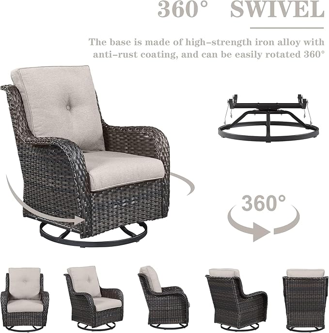 4 Piece Patio Furniture Set - Outdoor Glider Bench with Swivel Rocker Chairs and Coffee Table, High Back Small Outdoor Conversation Furniture Sets for Deck Sunroom Balcony Backyard