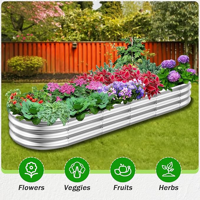 Galvanized Raised Garden Beds, Outdoor Raised Garden Boxes, Oval Large Bottomless Metal Elevated Garden Bed Planter Box for Vegetables, Fruits, Flower (7x2x1(ft))