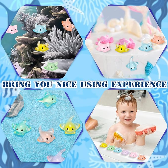 60 Pcs Miniature Sting Ray Figurines Mini Manta Ray Figure Realistic Resin Sting Ray Cake Topper Mini Sting Ray Sea Animal Figurine for Fairy Garden Micro Landscape Decor Cake Topper