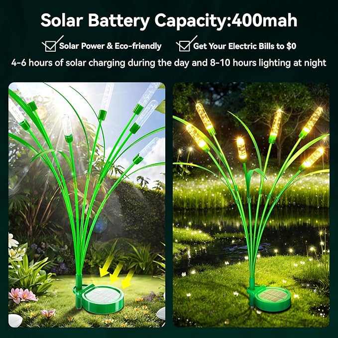 6 Packs Reeds Solar Garden Light, 30 Inch Garden Solar Light with 36 Bulbs, Intelligent Light Control System, IP65 Waterproof, Outdoor Solar Light for Decorating Yard, Pathway(Warm Color)
