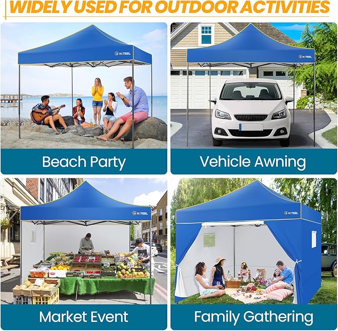 COBIZI 10x10 Heavy Duty Pop up Canopy with 4 Removable Sidewalls, Canopy Tent with Portable Bag, Ez Pop up Tent Commercial Gazebo Waterproof Sunshade for All Weather Party Camp Stall Patio