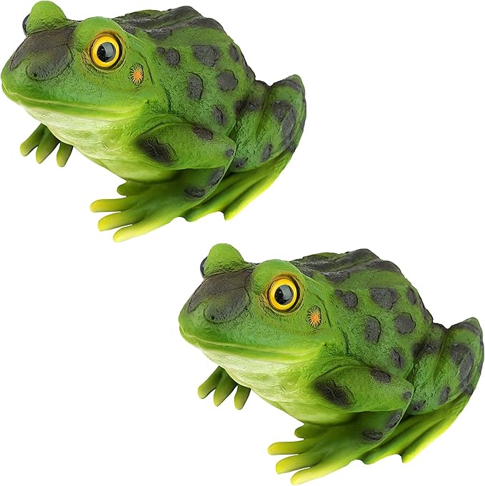 Design Toscano Ribbit The Frog Garden Toad Statues, 9 Inch, Set of Two, Polyresin, Full Color