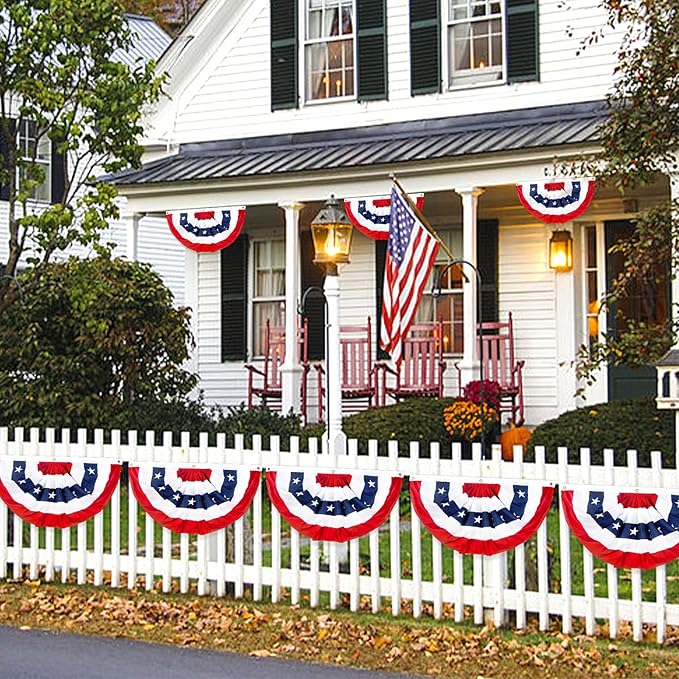 2x4 Ft American Bunting Flags Outdoor, USA Pleated Fan Flag for Outside, 4th of July Decorations Memorial Day Patriotic Flags Bunting Outdoor Indoor Decor (Set of 8)