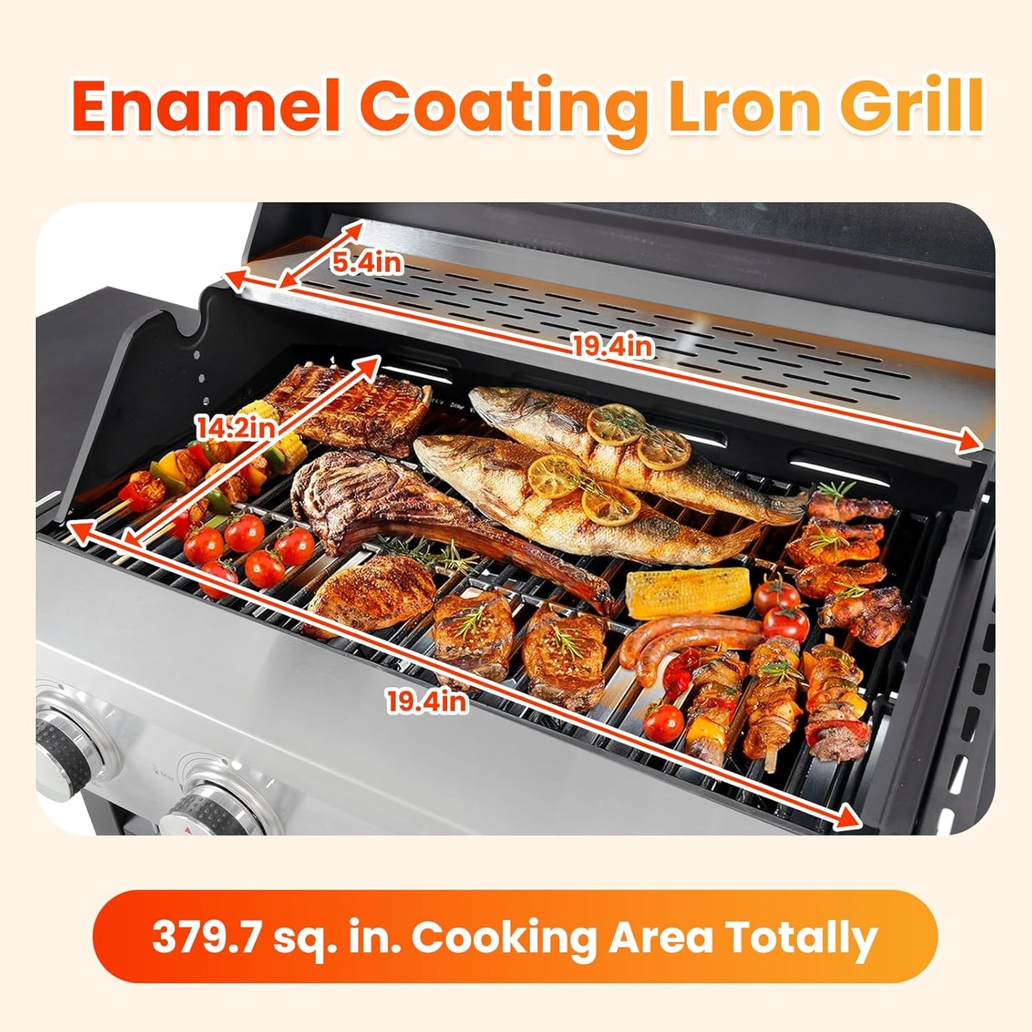 3-Burner Propane Gas BBQ Grill with Side Burner, Porcelain-Enameled Cast Iron Grates and Side Tables, 37,000 BTU Stainless Steel Grill for Outdoor Camping Barbecue Grilling Backyard Cooking