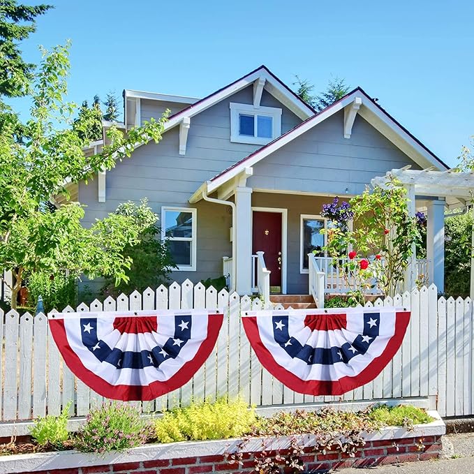 USA Pleated Fan Flag American US Bunting Flag Patriotic Half Fan Banner Flag with Canvas Header and Brass Grommets for 4th of July Memorial Day Indoor Outdoor Decoration (2, 3x6 Feet)