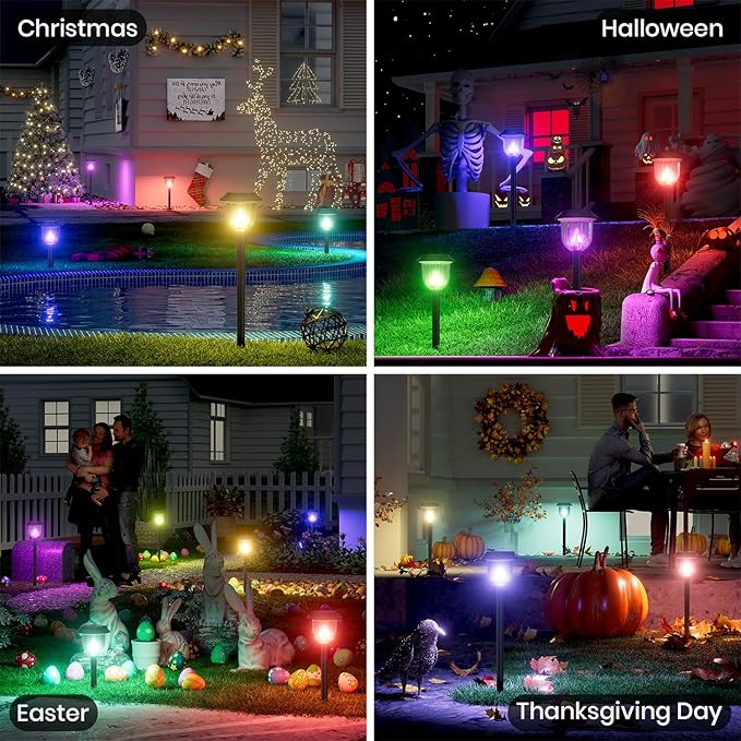 AOSEA 2 Pack Solar Pathway Lights Outdoor Waterproof - Auto RGB Color Changing Solar Lights, IP65, 12H Bright, Durable Plastic - Perfect for Garden & Walkway