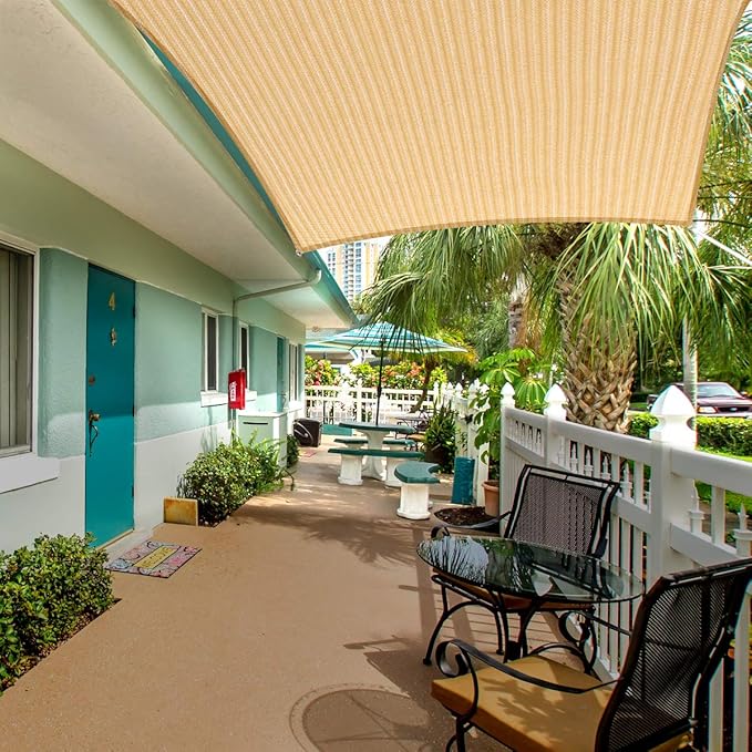 Eden's Decor Straight Flat-Edged Sun Shade Sail Rectangular 12' x 20' Beige UV-Blocking Outdoor Canopy Fabric Cloth Awning for Pergola Patio Garden Backyard Custom Size