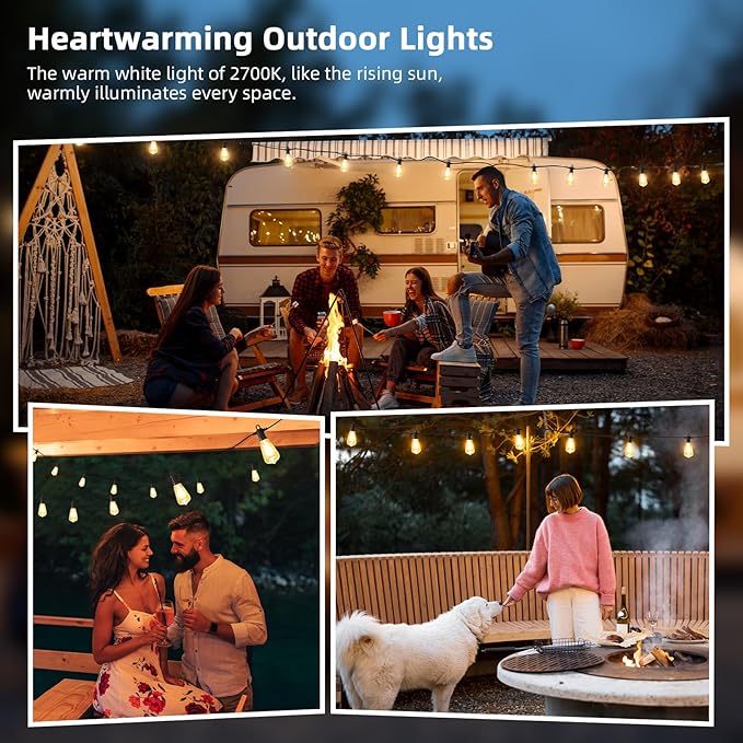 FOOMAN LED Outdoor String Lights, 150FT Outside Waterproof Patio Lights with 72+3 Shatterproof ST38 Edison Bulbs, 2700K Warm White Hanging Light, Dimmable Light for Back Yard Porch Party Gezebo