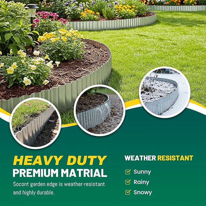 Corrugated Metal Garden Edging, 6"×40Ft Durable Landscape Border for Garden, Lawn, Flower Beds and Paver Edging (Silver)