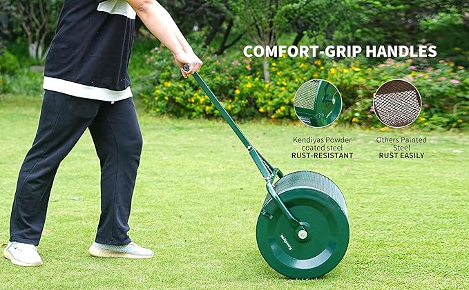 Compost Spreader- 24 inch Peat Moss Roller With improved T shape handle-Lawn & Garden Spreader For Top Dressing Compost, Fertilizer, Mulch And Soil- Strong and Lightweight material for basket