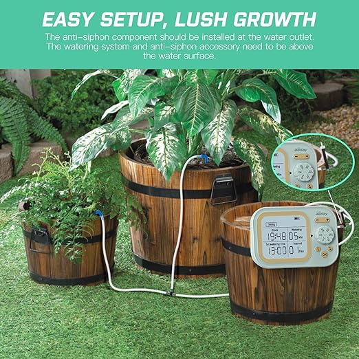 Automatic Plant Waterer Self Watering System Indoor for 15 Potted Plants Pack of 2, Auto Drip Irrigation Kit Programmable Water Timer w Smart Humidity Detection, Green