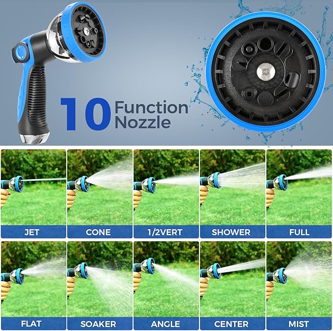 Retractable Garden Hose Reel, 1/2" x 131FT Heavy Duty Automatic Retractable Hose Reel Wall Mount, with 10- Function Sprayer Nozzle, Any Length Lock/Auto Rewind/180°Swivel