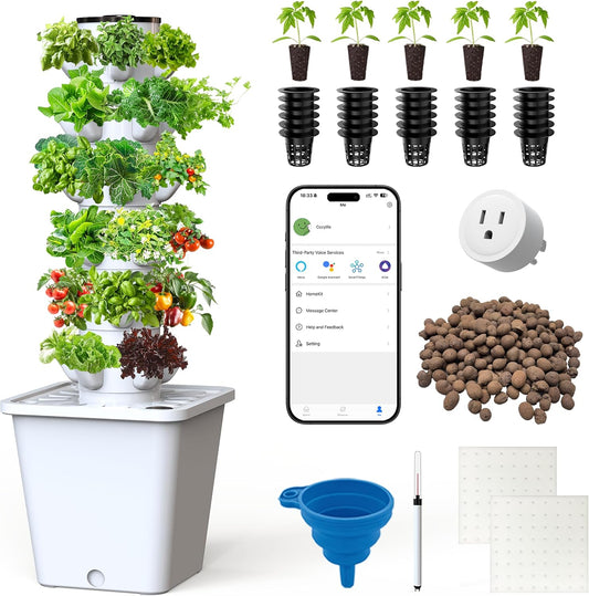 Vertical Hydroponics Growing System Kit, Indoor Outdoor Gardening System Kits, Herb & Fruits Growing Tower, 6 Layer 30 Pods