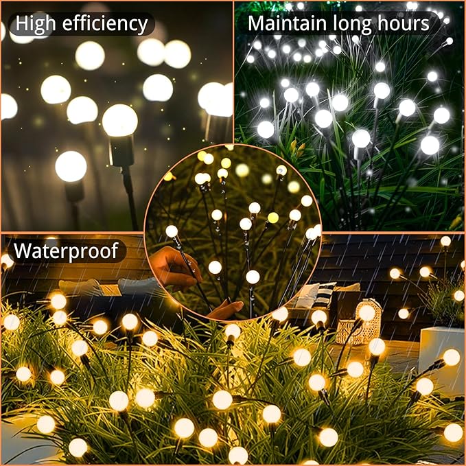 OZS 4-Pack Warm White &4-Pack Cool White Total 64LED Solar Garden Lights - Solar Lights Outdoor, Solar Firefly Lights, Sway by Wind,Solar Fairy Lights Waterproof for Yard Garden Decoration