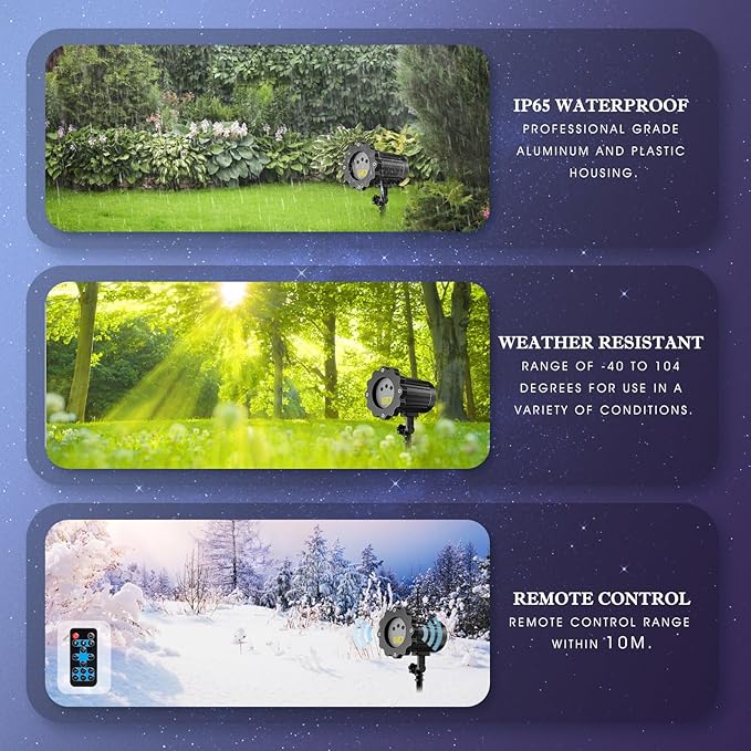 Christmas Laser Light Projector - Outdoor Projector Laser Lights Waterproof Remote Control, Red Green and Blue Star Show Decorations for Holiday Party Garden