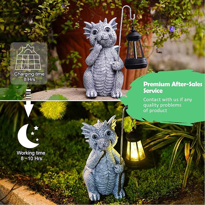 Garden Decor Solar Statues for Mom Grandma Birthdays for Women Sister Wife Lady - Front Patio Balcony Yard Art Lawn Ornaments Porch Outdoor Outside Decorations (Dragon)