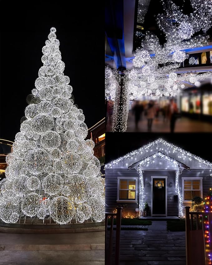 Twinkle Star 2 Pack Solar Christmas Lights Outdoor, Total 80FT 240 LED Solar Fairy Lights Waterproof with 8 Modes, Christmas Trees Light for Patio Garden Party Backyard Wedding Decor, White
