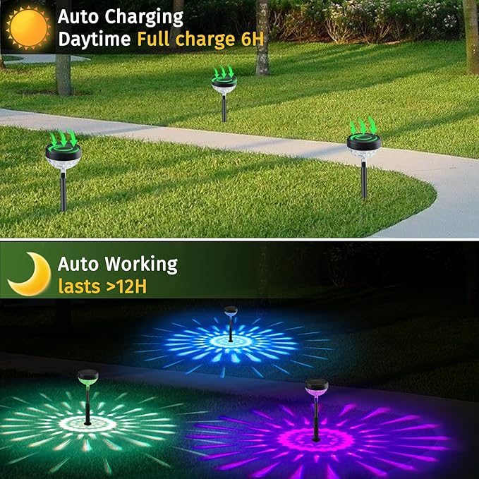 Solar Pathway Lights 8 Pack, Color Changing+8 Fixed Colors (Warm White/Cool White/RGB Colored) Solar Lights Outdoor Waterproof, Bright Solar Powered Garden Light for Walkway Backyard Landscape Decor